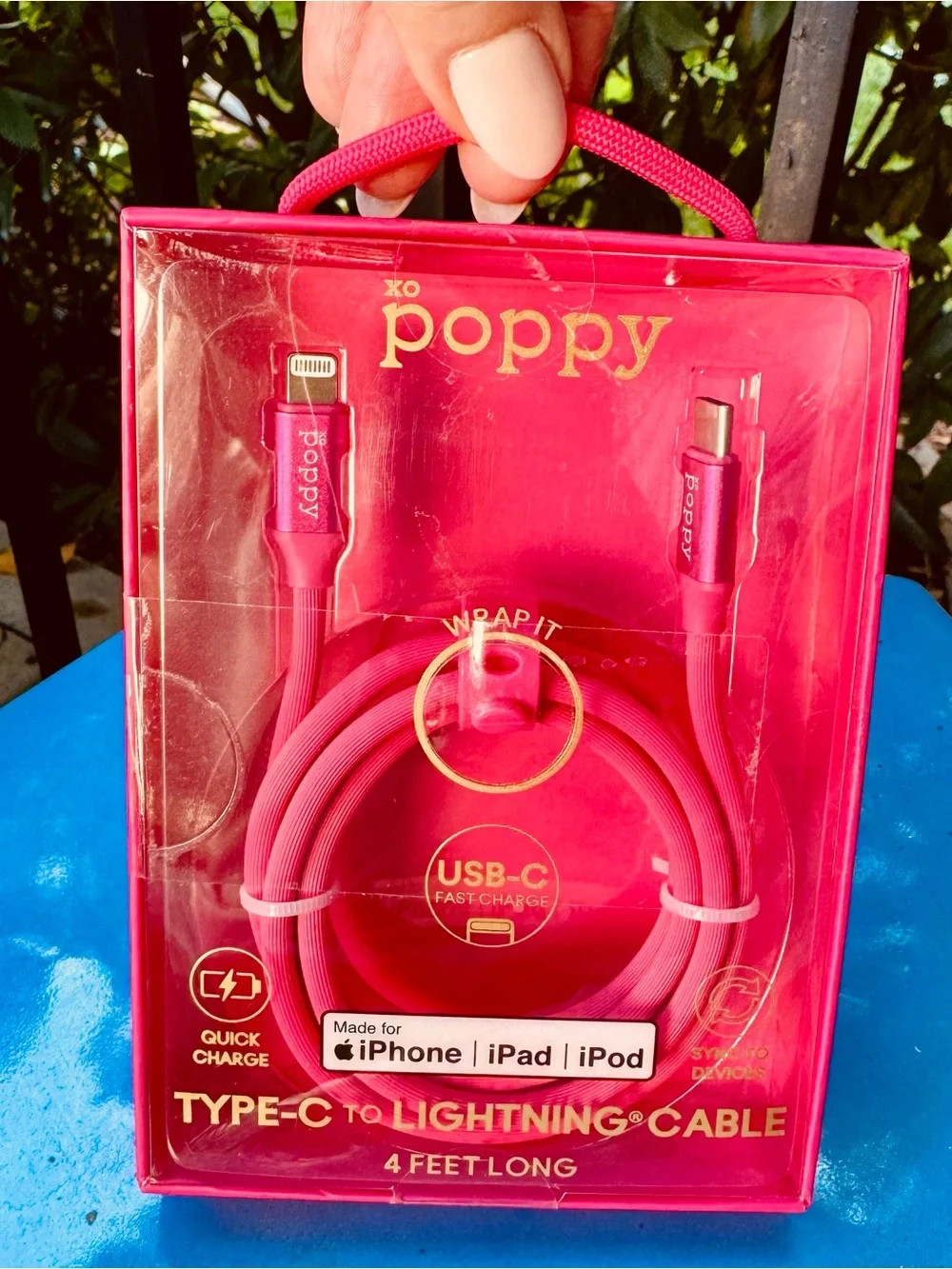 NIB 💞xo poppy Type-C to Lightning Cable - Hot Pink - 4 feet long